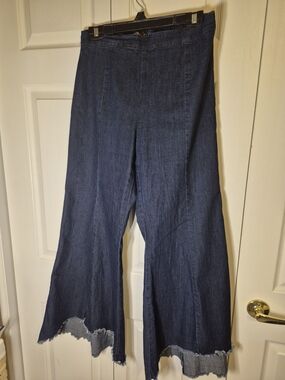Reborn Dark Blue Denim Wide Leg Flare Jeans